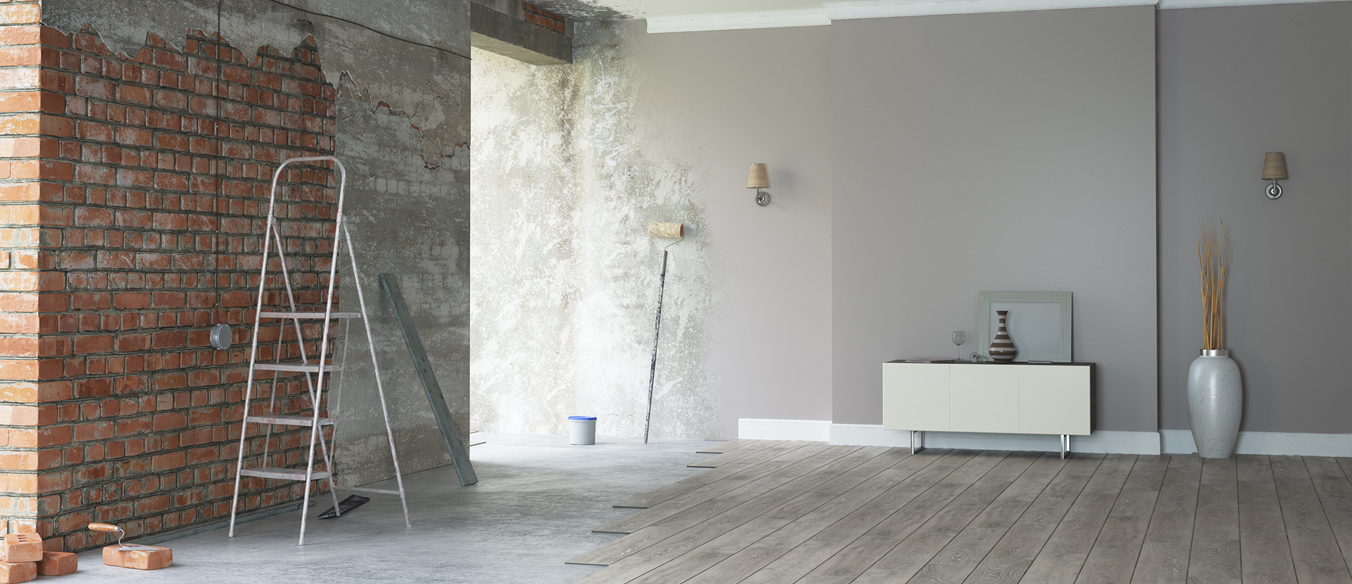 Renovated open-plan interior with modern finishes, completed by Super Pride